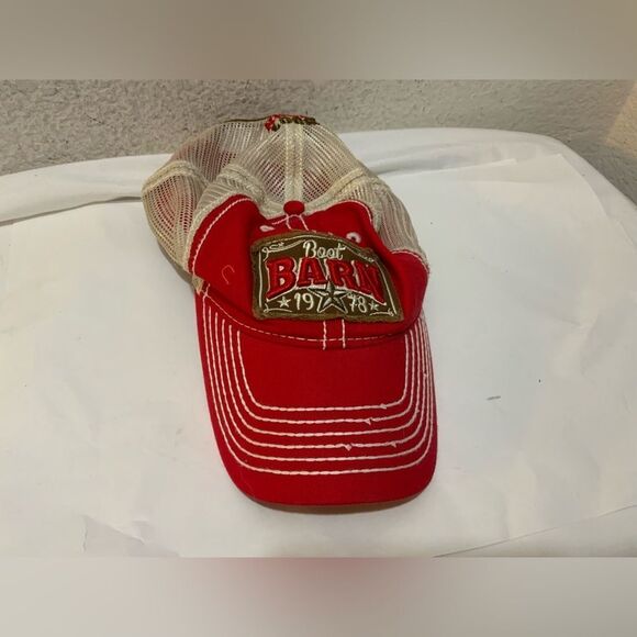 Boot Barn one size red official mesh trucker Cap faux worn out look - Picture 1 of 8